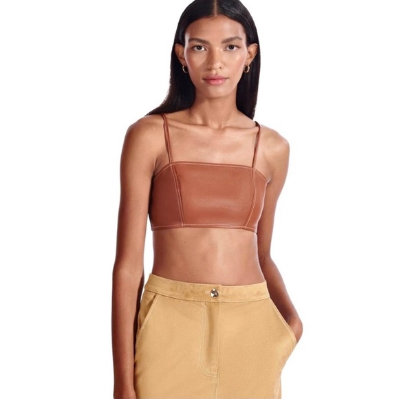 STAUD Tops - NEW STAUD BROWN FAUX LEATHER BANDEAU CROP TOP